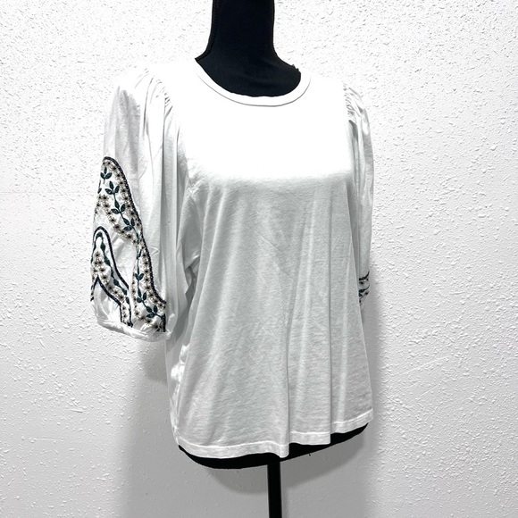 Chic embroidered sleeve White Blouse with Embroidered Sleeves M - Picture 4 of 8